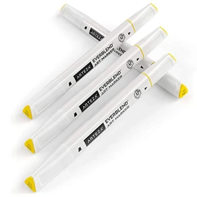 Abbildung von ARTEZA EverBlend Marker, A9433 Safrangelb 4er Pack, feine Spitze und Keilspitze, alkoholbasierte Twinmarker, hochwertige Graffiti Marker zum Ausmalen, Kalligraphie Zeichnen