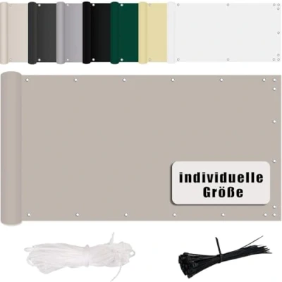 Abbildung von MENGH Balkon Sichtschutz 60x550cm, Balkonabdeckung, Wetterbeständiges und Pflegeleichtes, 100% Privatsphäre Deko für Balkongeländer, Terrasse &amp; Garten Taupe