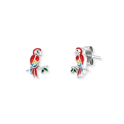 Abbildung von Herzengel Mädchen Kinder Ohrstecker Ohrringe aus Sterling Silber mit buntem Papagei Emaille Steckverschluss nickelfrei