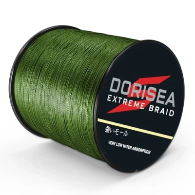 Abbildung von DORISEA Extreme Braid geflochtene Angelschnur, 16 Stränge, 100 % PE, 300 m, abriebfest, unglaubliche Superline, kein Dehnen, kleiner Durchmesser, Olivgrün, 250 kg/2,5 mm