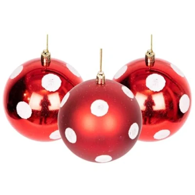 Abbildung von Weihnachtskugeln, bruchsicher, rot/weiß, gepunktet, Kugel Ornamente, Bälle, Weihnachtsdekoration, glänzend, matt,