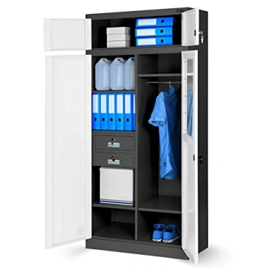 Abbildung von Jan Nowak Aktenschrank, Mehrzweckschrank, Spind Schrank Geheimfach, 2 Schubladen, 4 Fachböden, Mit Kleiderstange, Spiegel, Pulverbeschichtet, Abschließbar 185 cm x 90 50 Anhtrazit/Weiß