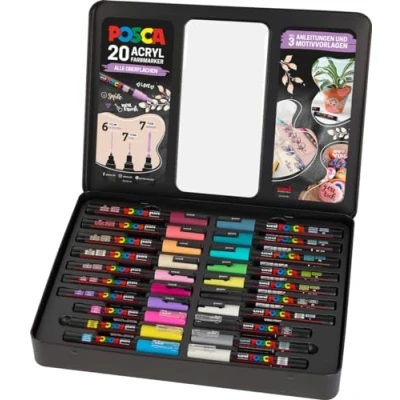 Abbildung von Faber Castell uni ball 186829 POSCA Marker Set, 20er Etui, inkl. Anleitungen für 3 DIY Projekte
