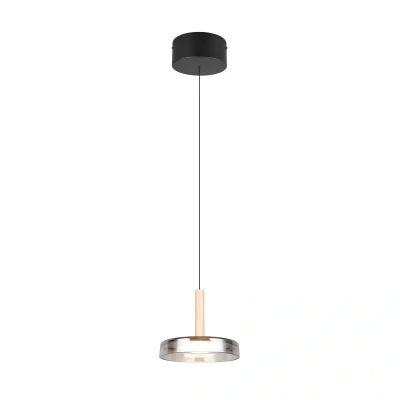 Abbildung von TRIO Leuchten LED Pendelleuchte CELESTE, Ø 22 x H 200 cm, 1 flammig, Schwarz, Dimmfunktion, Höhenverstellbar, fest integriert, Extra Warmweiß, Transparent, Holz, Glas, Metall