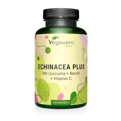 Abbildung von Echinacea Komplex 500mg Vitamin C, Zink, Kurkuma und Reishi Kapseln mit Acerola, Beta Glucan Antioxidantien 120 Stück Immunsystem stärken* Vegan Vegavero®