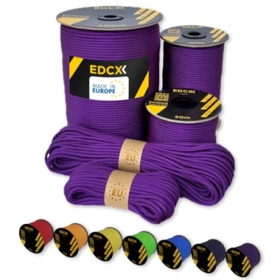 Abbildung von EdcX Paracord 4 mm, 35+ Volltonfarben (10 m, 15 30 50 100 300 m) Ideal zum Basteln, Camping, Outdoor 100% Nylonseil mm Taktische Schnur 550 Typ III (Purple, 10