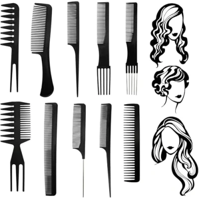 Abbildung von 10 Stück HaarKamm Set,Kamm Set Professionel Antistatischer Kamm,Hair Styling Kämme Friseur Hairdressing Stylists,Hair Comb für Salon Zuhause Reisen Frisur Bart Haare