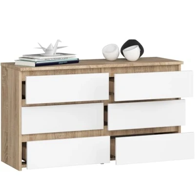 Abbildung von BDW Kommode mit 6 Schubladen 100 cm breit, 57 hoch Schrank, Sideboard, Mehrzweck , Schuhschrank, Schubladenkommode, Aktenschrank Wohn Schlafzimmer, Flur Eiche Sonoma/Weiss