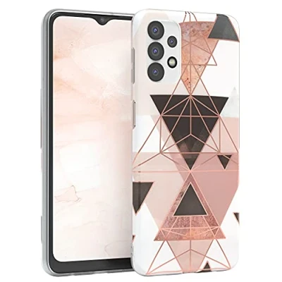 Abbildung von EAZY CASE Handyhülle Silikon mit Kameraschutz kompatibel Samsung Galaxy A32 5G, im Geometrie Design, Motiv Hülle, Ultra dünn, Slimcover, Silikonhülle, Backcover, Rosa Braun