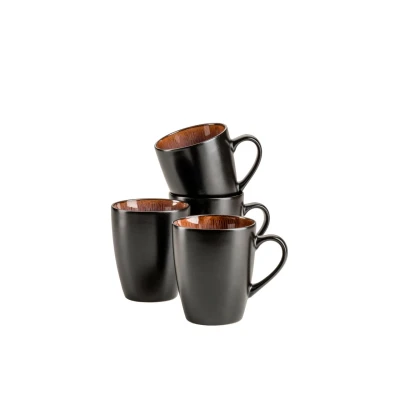Abbildung von MÄSER 935133 Serie Teona, 4er Kaffeebecher Set mit grün brauner Reaktivglasur, 4 große Kaffeetassen aus Keramik in modern dezenter Coupe Form, Steinzeug