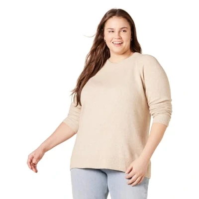 Abbildung von Amazon Essentials Damen Soft Touch Langarmpullover mit Rundhalsausschnitt in klassischer Passform, Beige, L