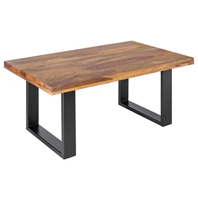 Abbildung von Massiver Couchtisch Iron Craft 100cm Sheesham Stone Finish Industrial Design Wohnzimmertisch Tisch Holztisch Sofatisch
