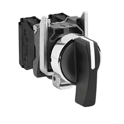 Abbildung von Schneider Electric XB4BJ53 Harmony XB4 Wahlschalter, Metall, 3 Positionen, Federrücklauf in die Mitte, langer Griff, 2NO, 22 mm Halterung, Schwarz
