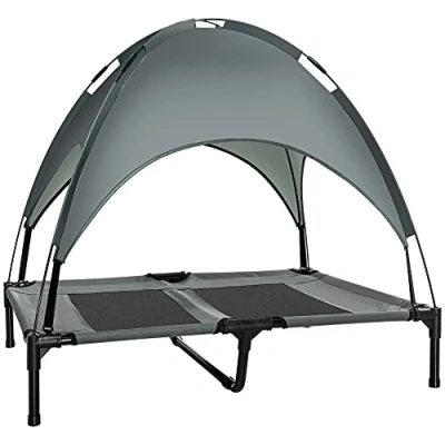 Abbildung von PawHut Tierbett Hundeliege mit Baldachin, Oxford, Netzstoff, Taftstoff, für Garten, Balkon, Grau