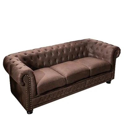 Abbildung von Riess Ambiente Chesterfield 3er Sofa 200cm Vintage braun 3 Sitzer mit Knopfheftung und Federkern Couch Dreisitzer