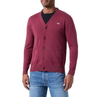 Abbildung von GANT Herren Classic Cotton V Cardigan Strickjacke, Wine RED, Medium