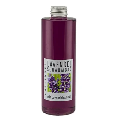 Abbildung von Lashuma Schaumbad Lavendel mit Lavendelextrakt, Hautpflege Bad 400 ml, Badeschaum zum Entspannen, Wellness Badezusatz