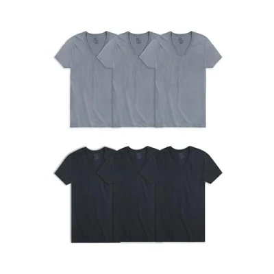 Abbildung von Fruit of the Loom Herren Eversoft Cotton Stay Tucked V Neck T Shirt Unterwäsche, Regulär, Schwarz und Grau, 6er Pack, Mittel