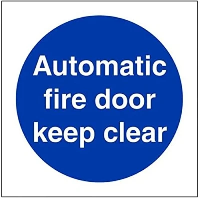 Abbildung von vsafety 18002 ae r &quot;Automatische Fire Door Keep Clear&quot; Gebotszeichen, 1 mm starrer Kunststoff, quadratisch, 80 x mm, blau