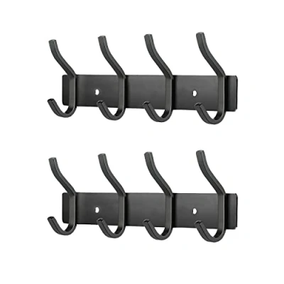 Abbildung von MEIJO Garderobenhaken Edelstahl, Hakenleiste Kleiderhaken Wand mit 4 Haken, Garderobe Garderobenleiste Wandgarderobe für Schlafzimmer Bad Küche (Schwarz, Haken 2 Stück)