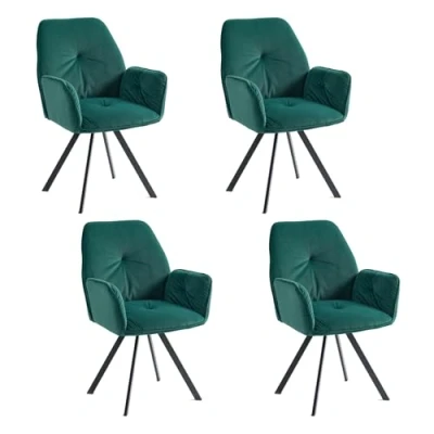 Abbildung von MEUBLE COSY Esszimmerstühle Drehbar 4er Set Küchenstuhl Polsterstuhl Drehstuhl mit Armlehne Sessel aus Samt Metallbeine, Sitzbreite 49 cm, für Esszimmer Wohnzimmer, Arbeitszimmer, Grün, 60x62x87.5cm