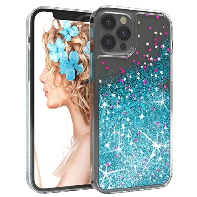 Abbildung von EAZY CASE Hülle kompatibel mit iPhone 12/12 Pro Schutzhülle Flüssig Glitzer, Handyhülle, Schutzhülle, Back Cover Glitter Flüssigkeit, TPU/Silikon, Transparent/Durchsichtig, Blau