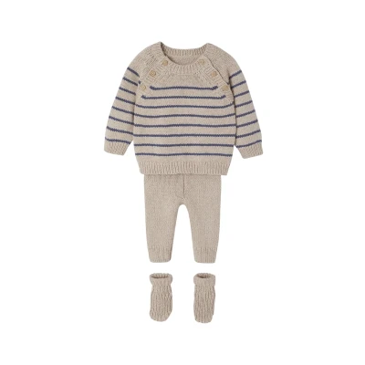 Abbildung von Vertbaudet SET Streifen Stoffhose für Kinder, Größe: 68, Beige meliert