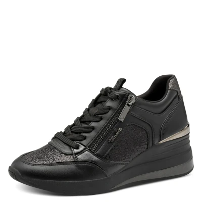 Abbildung von Tamaris Keilsneaker, Freizeitschuh, Halbschuh, Schnürschuh mit Glitzerdetails