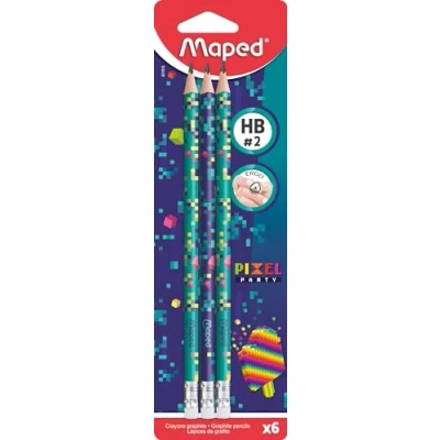 Abbildung von Maped 6x ergonomische Drei Kant Bleistifte PIXEL PARTY mit Radierer HB mittel