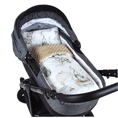 Abbildung von Kinderdecke BABYLUX Babydecke MINKY 2Set Kuscheldecke Decke 75 x 60cm Kinderwagen, BabyLux, MP127 Beige + Elefanten