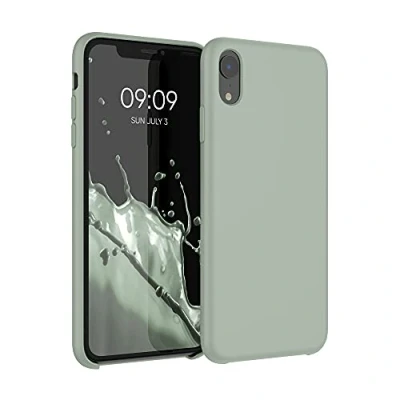 Abbildung von kwmobile Hülle kompatibel mit Apple iPhone XR Silikon Handy Case Handyhülle weiche Oberfläche kabelloses Laden Graugrün