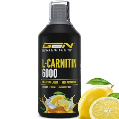 Abbildung von L Carnitine 6000 Liquid 1000 ml Extra hochdosiert mit mg reinem Carnitin pro Tagesportion Amino Workout Drink Leckerer Geschmack (Lemon Boost) Vegan