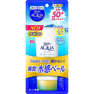 Abbildung von SKIN AQUA UV Super Moisture Essence Sonnenschutz, parfümfrei, 80 g, LSF50+/PA++++, enthält einen Absorber, der nicht anfällig für Schäden ist und sich leicht verschlechtert.