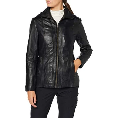 Abbildung von Urban Leather Damen Lederjacke mit Kapuze Sk1, Schwarz (Black), 6XL