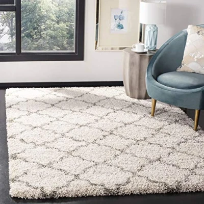 Abbildung von SAFAVIEH Zottelig Teppich für Wohnzimmer, Esszimmer, Schlafzimmer Hudson Shag Collection, Hoher Flor, Elfenbein und Grau, 155 X 229 cm