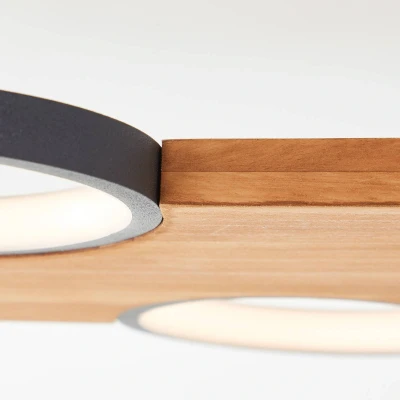 Abbildung von Brilliant LED Deckenleuchte Cheesy, Dimmfunktion, fest integriert, Warmweiß, 55 x 35 cm, 3400lm, 3000K, Holz/Metall, natur/schwarz