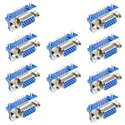 Abbildung von Oiyagai 10 Stück DB15 15 Pin VGA Buchsenanschlussadapter, D Sub 3 Reihen rechter Winkel Port Terminal Breakout für mechanische Geräte, Blau