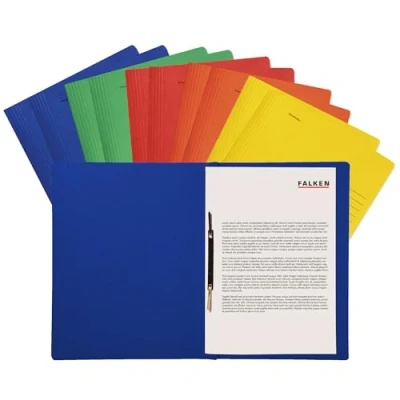 Abbildung von Original Falken 10er Pack Schnellhefter Intensivfarben. Made in Germany. Gebrauchsfertig gefaltete Hefter aus Recycling Karton, DIN A4 kaufmännische und Behördenheftung farbig sortiert Blauer Engel
