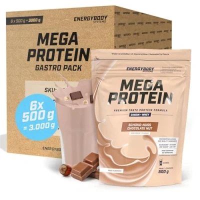 Abbildung von Energybody Mega Protein Schoko Nuss/Gastropack 3000 g/Mehrkomponenten mit Casein Whey Mix als Eiweißshake/Eiweisspulver ohne Aspartam/Protein Pulver
