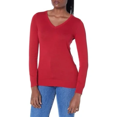 Abbildung von Amazon Essentials Damen Leichter, Langärmeliger Pullover Mit V Ausschnitt, Klassischer Schnitt (Erhältlich In Übergröße), Rot, S
