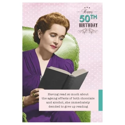 Abbildung von Geburtstagskarte zum 50. Geburtstag für sie, lustige Karte Frauen, Happy weibliche Karte, Grußkarte
