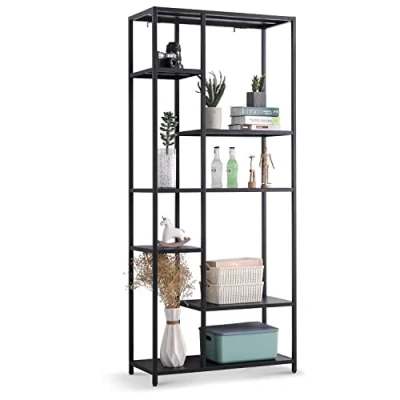 Abbildung von Coemo Standregal Chicago XL, Wohnzimmer hohes Deko Regal Schwarz aus Metall 6 Fächer Mehrzweckregal