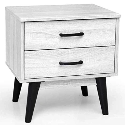 Abbildung von BAKAJI Nachttisch mit 2 Schubladen, modernes Design aus weißem Holz, Holzwerkstoff, Medium
