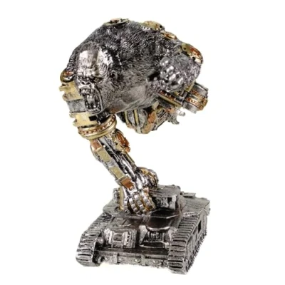Abbildung von Kremers Schatzkiste Deko Figur Steampunk Gorilla auf Panzer 18 cm AFFE Skulptur aus Polyresin Bunt Affenfigur Dekorative Vintage Dekoration Tank