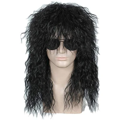 Abbildung von Linfairy Lange schwarze Afro Perücke für Damen, Kostüm, Cosplay, Kostüm Perücken