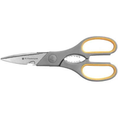 Abbildung von Westcott E 30486 00 Titanium Super Softgrip Multifunktionsschere, Küchenschere, 21 cm, grau gelb