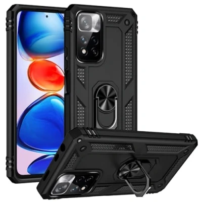 Abbildung von Max Power Digital Hülle für Xiaomi Redmi Note 11 Pro Standfunktion Drehbar Ringhalter 360 Grad Case Cover Magnet Bumper Handyhülle Outdoor Hart Hardcase Mit Ring (Xiaomi Pro, Schwarz)