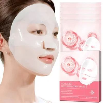 Abbildung von Organic Collagen Real Deep Mask Overnight Face Masks &amp; Cures Mask, Anti Wrinkle Lifting Facial Moisturising Sheet with Hydrolysed Skin Care (4 Stück rosa)