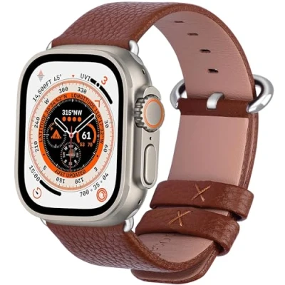 Abbildung von Fullmosa kompatibel mit Apple Watch SE Armband 40mm Series 9 8 7 41mm, Ledderarmband für iwatch 6/5/4 40mm, 3/2/1 38mm, Leder Ersatzarmband Band Damen Herren, Braun