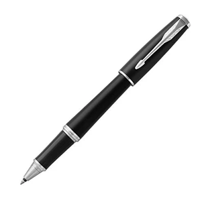 Abbildung von Parker Urban Tintenroller Muted Black mit Chromzierteilen feine Spitze Schwarze Tinte Geschenkbox